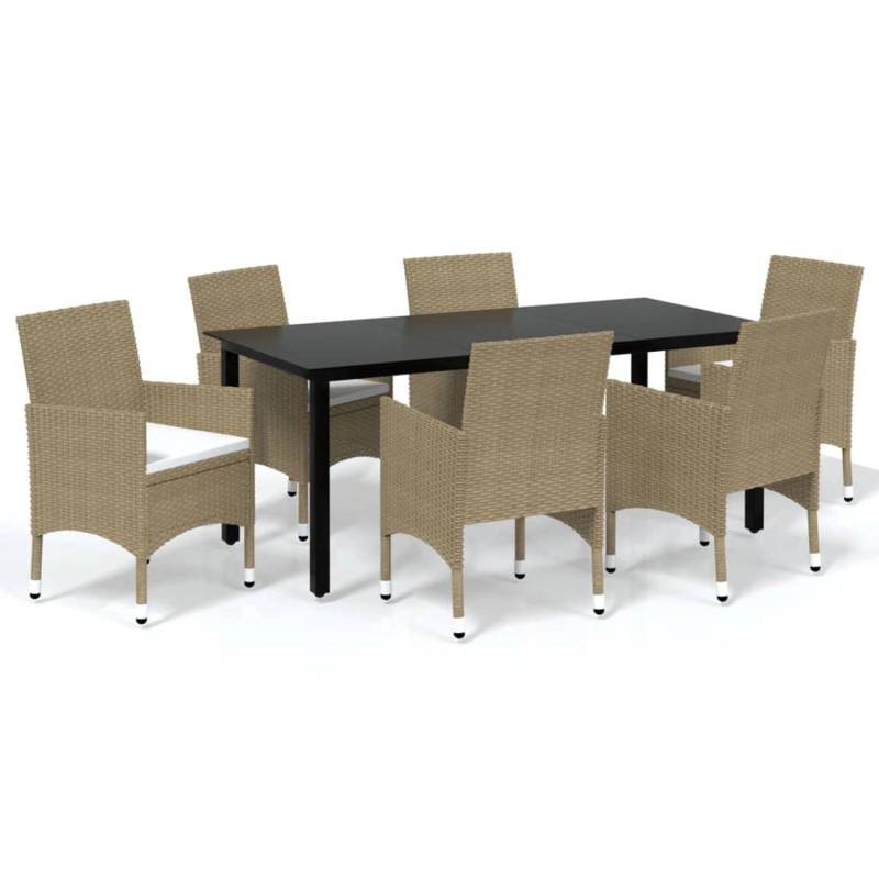 vidaXL 7-tlg Garten-Essgruppe mit Kissen Poly Rattan Beige Modell 2 von VIDAXL