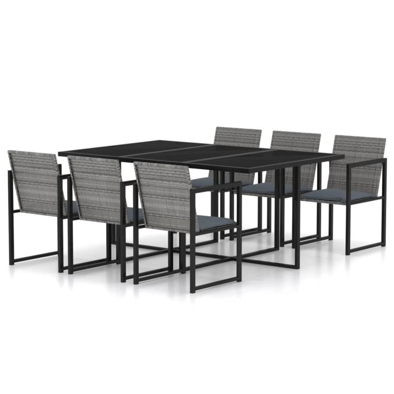vidaXL 7-tlg Garten-Essgruppe mit Kissen Poly Rattan Grau Modell 1 von VIDAXL