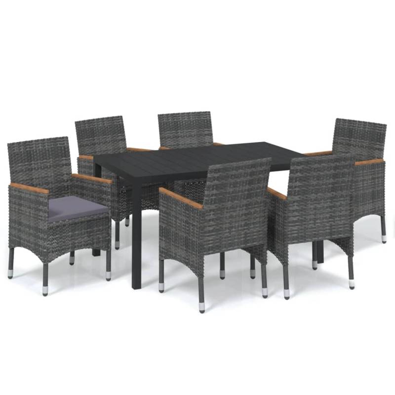 vidaXL 7-tlg Garten-Essgruppe mit Kissen Poly Rattan Grau Modell 18 von VIDAXL