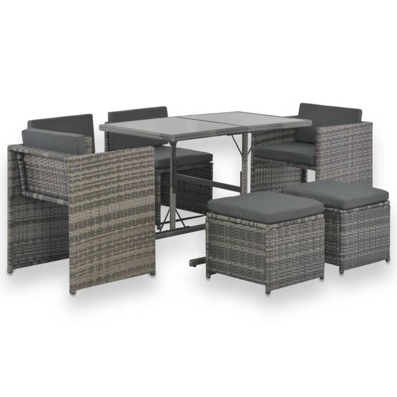 vidaXL 7-tlg Garten-Essgruppe mit Kissen Poly Rattan Grau Modell 2 von VIDAXL