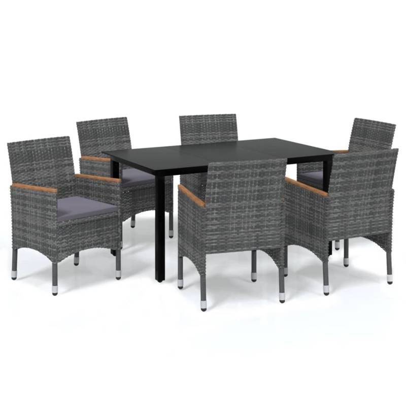 vidaXL 7-tlg Garten-Essgruppe mit Kissen Poly Rattan Grau Modell 5 von VIDAXL