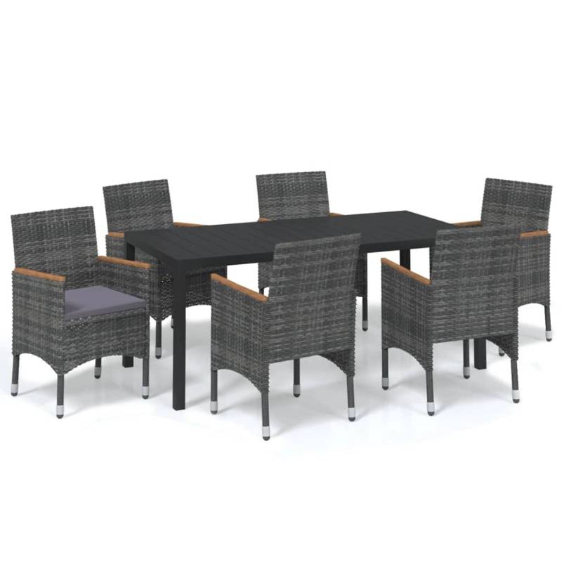 vidaXL 7-tlg Garten-Essgruppe mit Kissen Poly Rattan Grau von VIDAXL