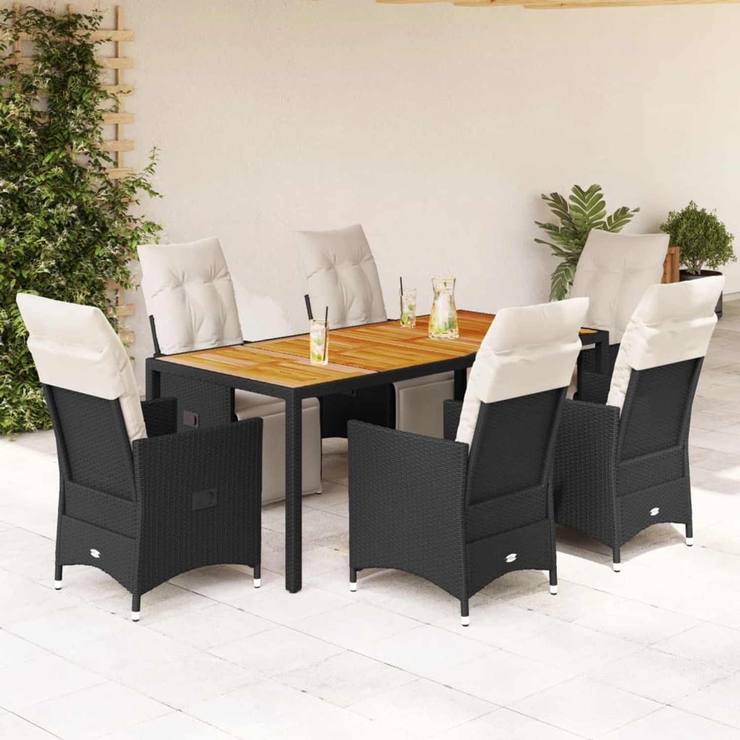vidaXL 7-tlg Garten-Essgruppe mit Kissen Schwarz Poly Rattan Modell 165 vidaXL 7-tlg Garten-Essgruppe mit Kissen Schwarz Poly Rattan Modell 165 von VIDAXL