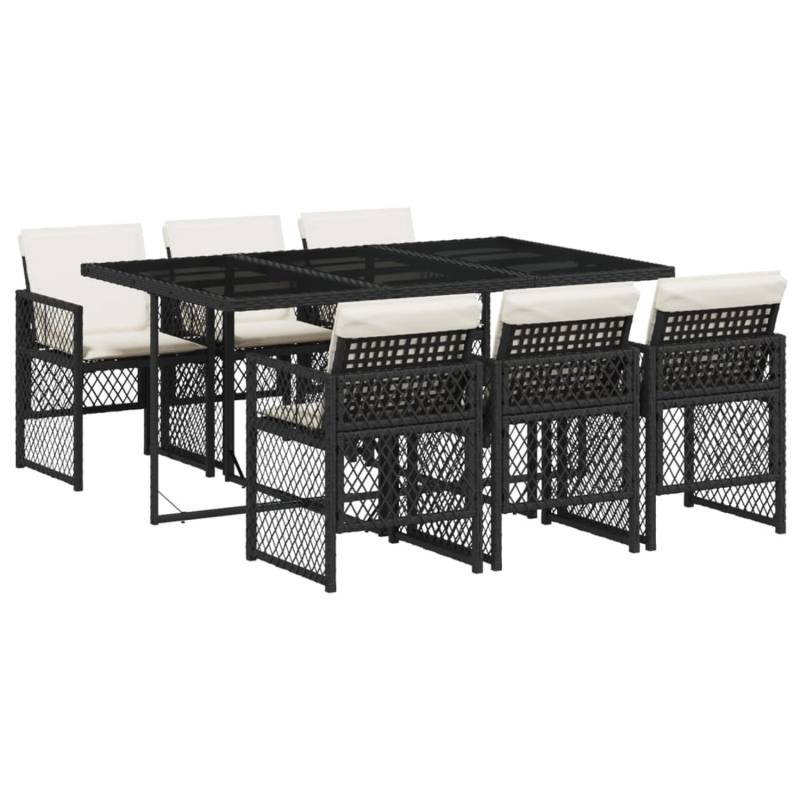 vidaXL 7-tlg Garten-Essgruppe mit Kissen Schwarz Poly Rattan Modell 176 von VIDAXL