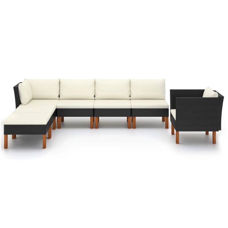 vidaXL 7-tlg Garten-Lounge-Set Poly Rattan Eukalyptusholz Schwarz Modell 1 von VIDAXL