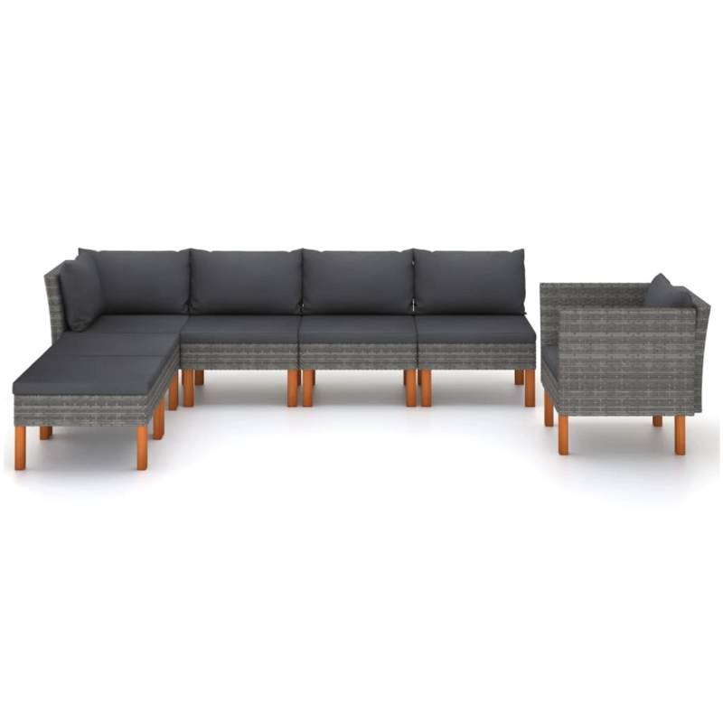 vidaXL 7-tlg Garten-Lounge-Set Poly Rattan und Eukalyptusholz Grau Modell 1 von VIDAXL