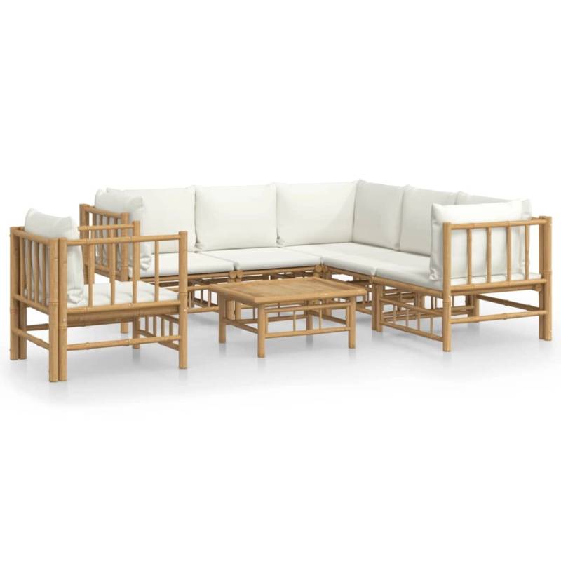 vidaXL 7-tlg Garten-Lounge-Set mit CremeWeißen Kissen Bambus Modell 6 von VIDAXL