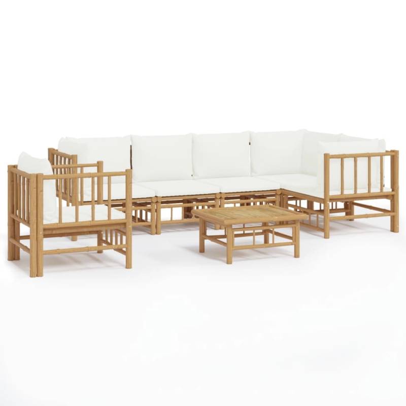 vidaXL 7-tlg Garten-Lounge-Set mit CremeWeißen Kissen Bambus Modell 9 von VIDAXL