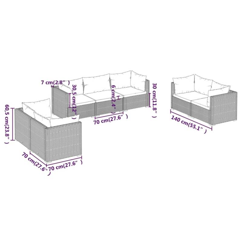 vidaXL 7-tlg Garten-Lounge-Set mit Kissen Poly Rattan Grau Modell 40 von VIDAXL