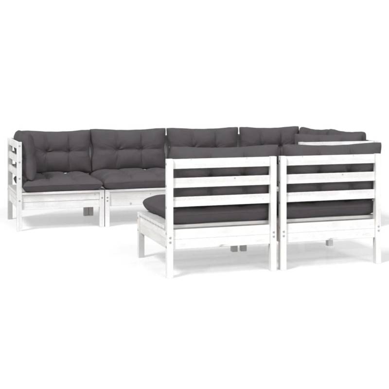 vidaXL 7-tlg Garten-Lounge-Set mit Kissen Weiß Kiefer Massivholz Modell 11 von VIDAXL