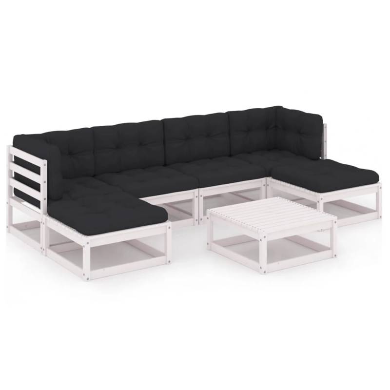 vidaXL 7-tlg Garten-Lounge-Set mit Kissen Weiß Kiefer Massivholz Modell 5 von VIDAXL