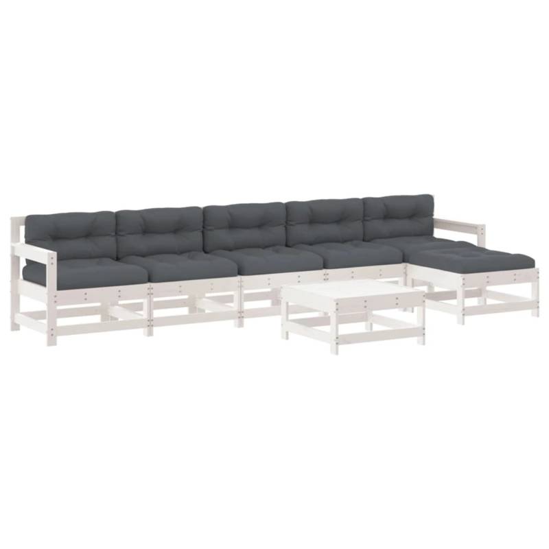 vidaXL 7-tlg Garten-Lounge-Set mit Kissen Weiß Massivholz Modell 7 von VIDAXL