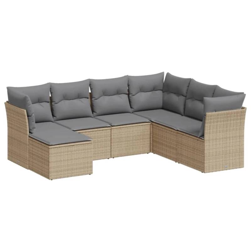 vidaXL 7-tlg Garten-Sofagarnitur mit Kissen Beige Poly Rattan Modell 25 von VIDAXL