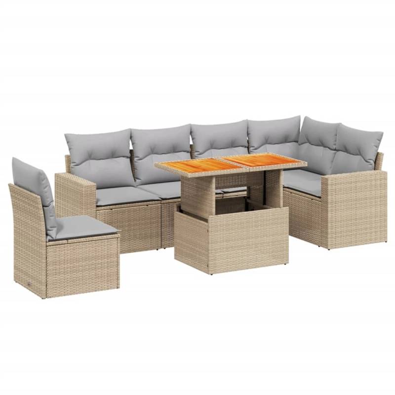 vidaXL 7-tlg Garten-Sofagarnitur mit Kissen Beige Poly Rattan Modell 314 von VIDAXL