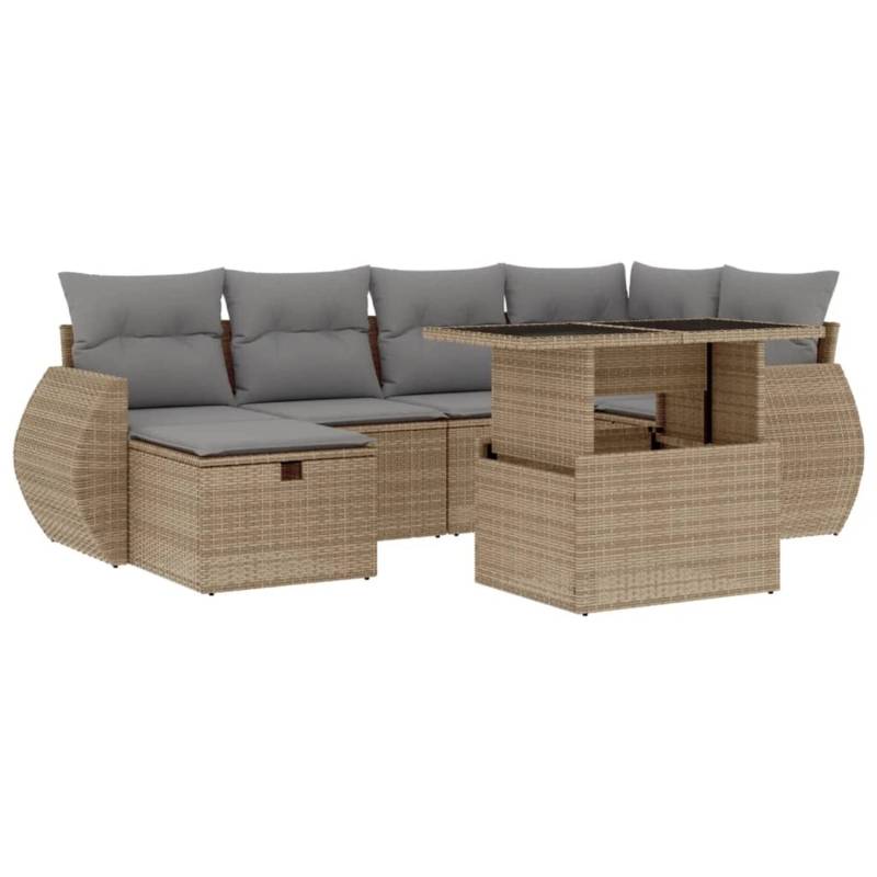 vidaXL 7-tlg Garten-Sofagarnitur mit Kissen Beige Poly Rattan Modell 365 von VIDAXL