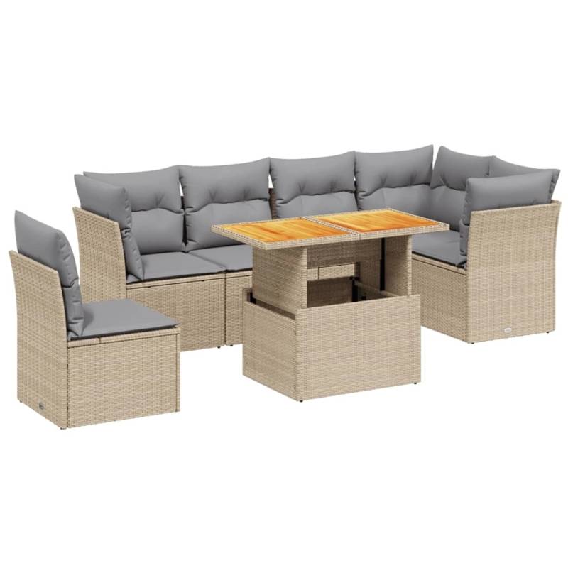 vidaXL 7-tlg Garten-Sofagarnitur mit Kissen Beige Poly Rattan Modell 381 von VIDAXL