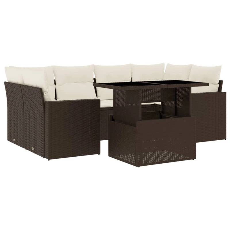 vidaXL 7-tlg Garten-Sofagarnitur mit Kissen Braun Poly Rattan Modell 5 von VIDAXL