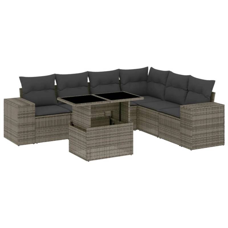 vidaXL 7-tlg Garten-Sofagarnitur mit Kissen Grau Poly Rattan Modell 188 von VIDAXL