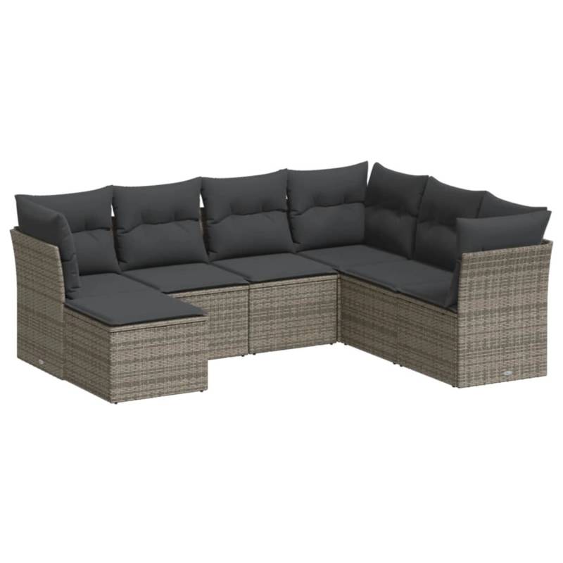 vidaXL 7-tlg Garten-Sofagarnitur mit Kissen Grau Poly Rattan Modell 50 von VIDAXL