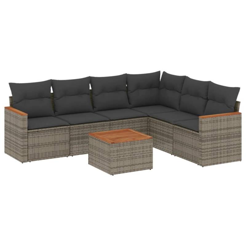 vidaXL 7-tlg Garten-Sofagarnitur mit Kissen Grau Poly Rattan Modell 71 von VIDAXL