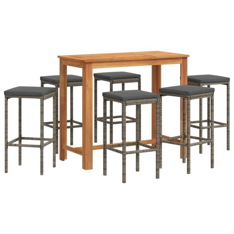 vidaXL 7-tlg Gartenbar-Set Grau Massivholz Akazie und Poly Rattan Modell 1 von VIDAXL