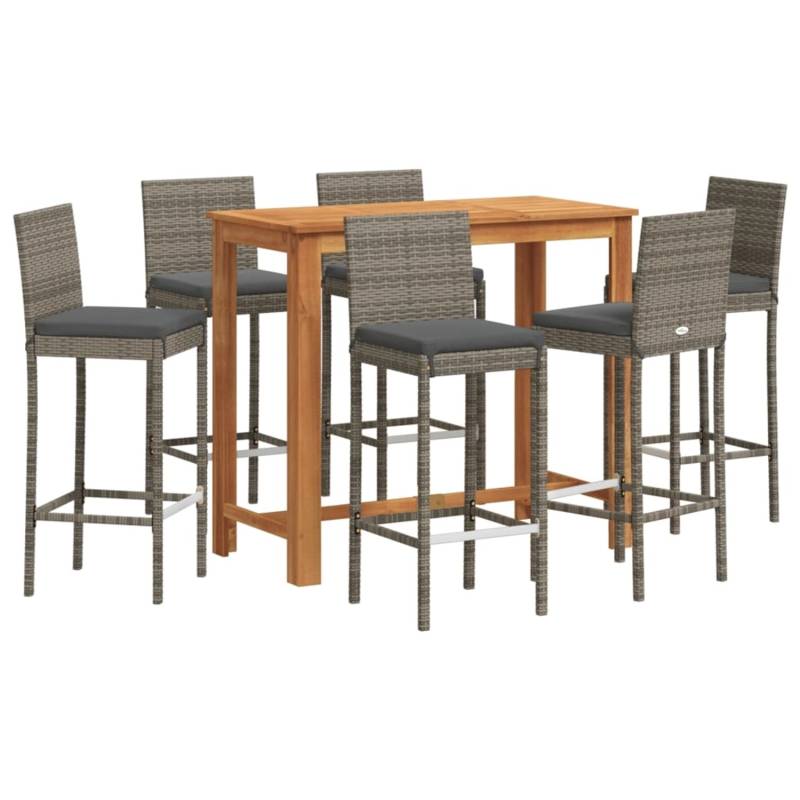 vidaXL 7-tlg Gartenbar-Set Grau Massivholz Akazie und Poly Rattan von VIDAXL