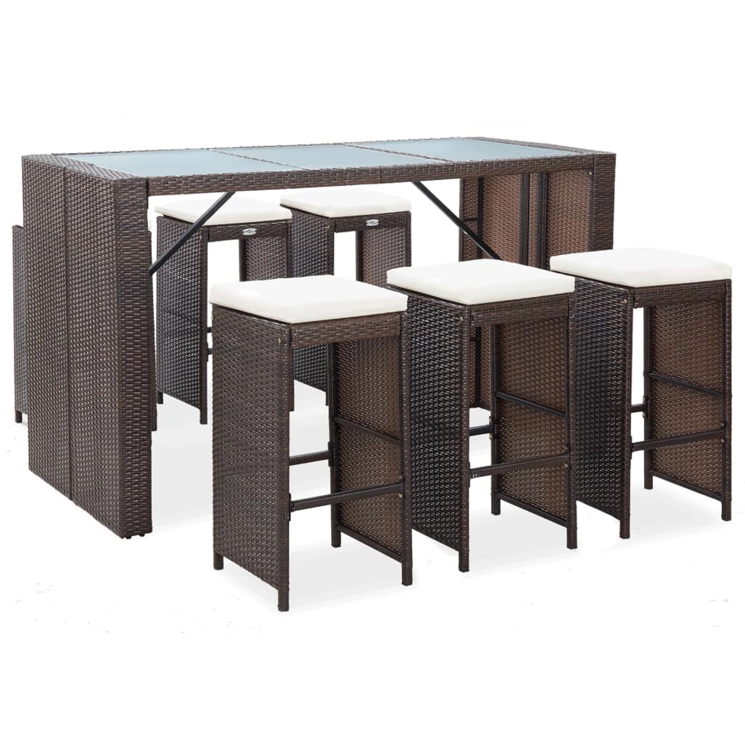 vidaXL 7-tlg Gartenbar-Set mit Auflagen Poly Rattan Braun vidaXL 7-tlg Gartenbar-Set mit Auflagen Poly Rattan Braun von VIDAXL