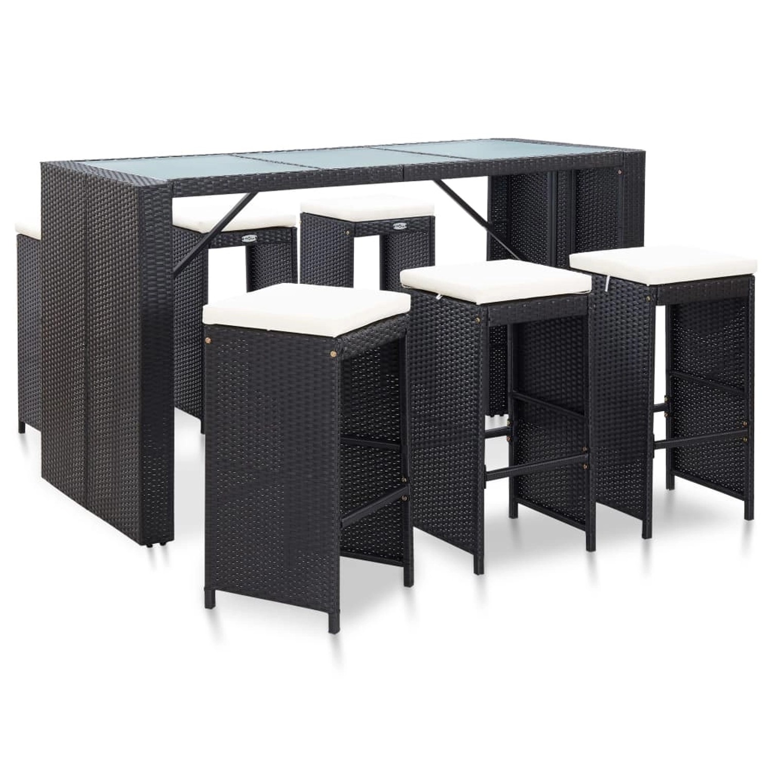 vidaXL 7-tlg Gartenbar-Set mit Auflagen Poly Rattan Schwarz Modell 2 vidaXL 7-tlg Gartenbar-Set mit Auflagen Poly Rattan Schwarz Modell 2 von VIDAXL