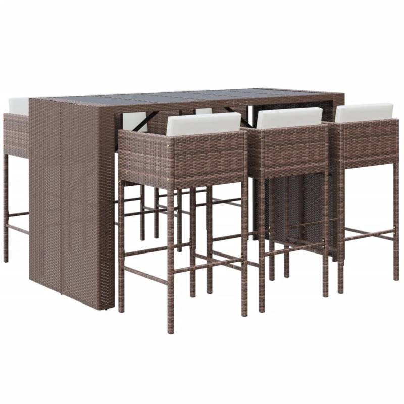 vidaXL 7-tlg Gartenbar-Set mit Kissen Braun Poly Rattan Modell 1 von VIDAXL