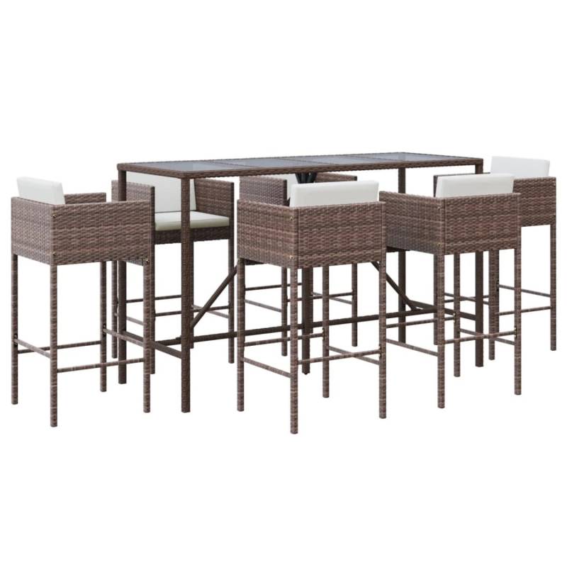 vidaXL 7-tlg Gartenbar-Set mit Kissen Braun Poly Rattan Modell 2 von VIDAXL