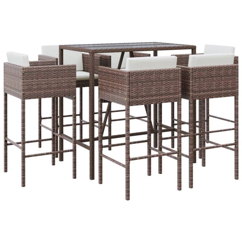vidaXL 7-tlg Gartenbar-Set mit Kissen Braun Poly Rattan Modell 3 von VIDAXL