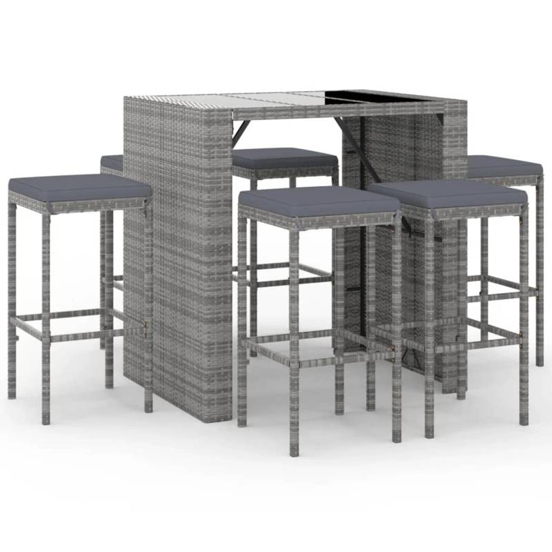 vidaXL 7-tlg Gartenbar-Set mit Kissen Grau Poly Rattan Modell 1 von VIDAXL
