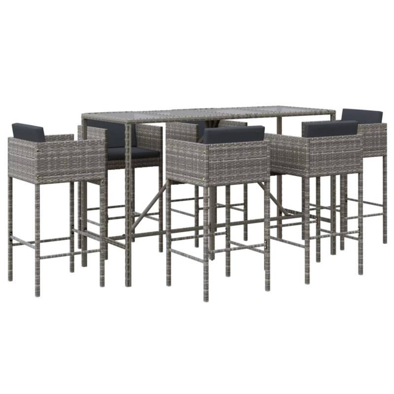 vidaXL 7-tlg Gartenbar-Set mit Kissen Grau Poly Rattan Modell 7 von VIDAXL