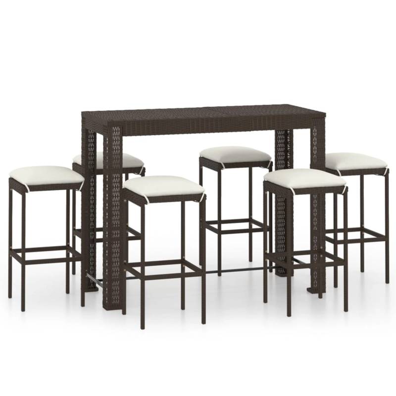vidaXL 7-tlg Gartenbar-Set mit Kissen Poly Rattan Braun Modell 2 von VIDAXL
