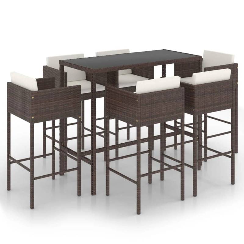 vidaXL 7-tlg Gartenbar-Set mit Kissen Poly Rattan Braun Modell 4 von VIDAXL