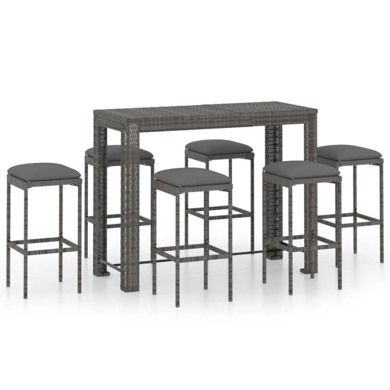 vidaXL 7-tlg Gartenbar-Set mit Kissen Poly Rattan Grau Modell 2 von VIDAXL