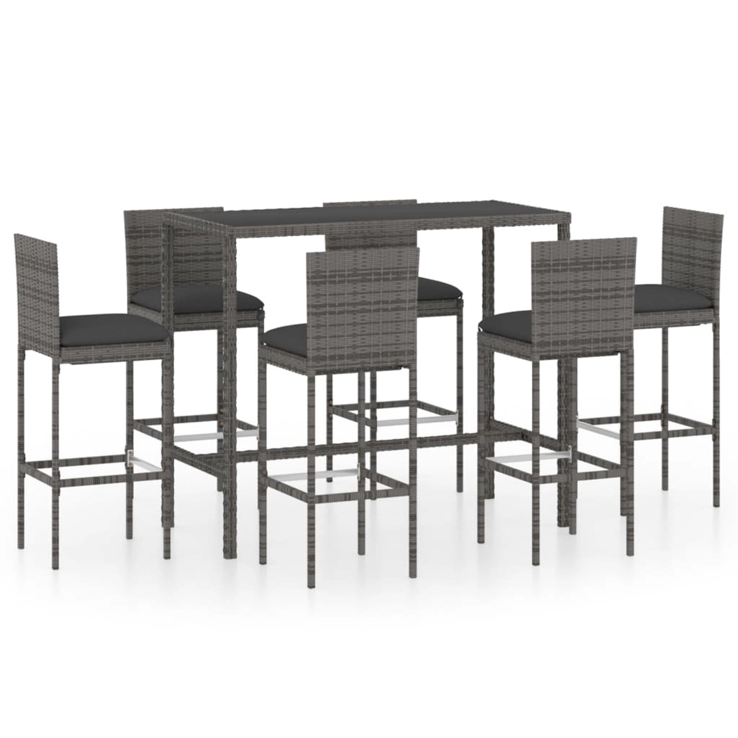 vidaXL 7-tlg Gartenbar-Set mit Kissen Poly Rattan Grau Modell 5 vidaXL 7-tlg Gartenbar-Set mit Kissen Poly Rattan Grau Modell 5 von VIDAXL