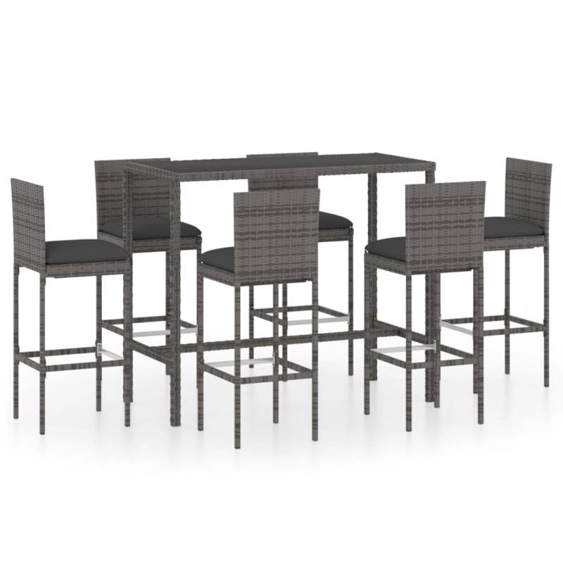 vidaXL 7-tlg Gartenbar-Set mit Kissen Poly Rattan Grau Modell 5 von VIDAXL