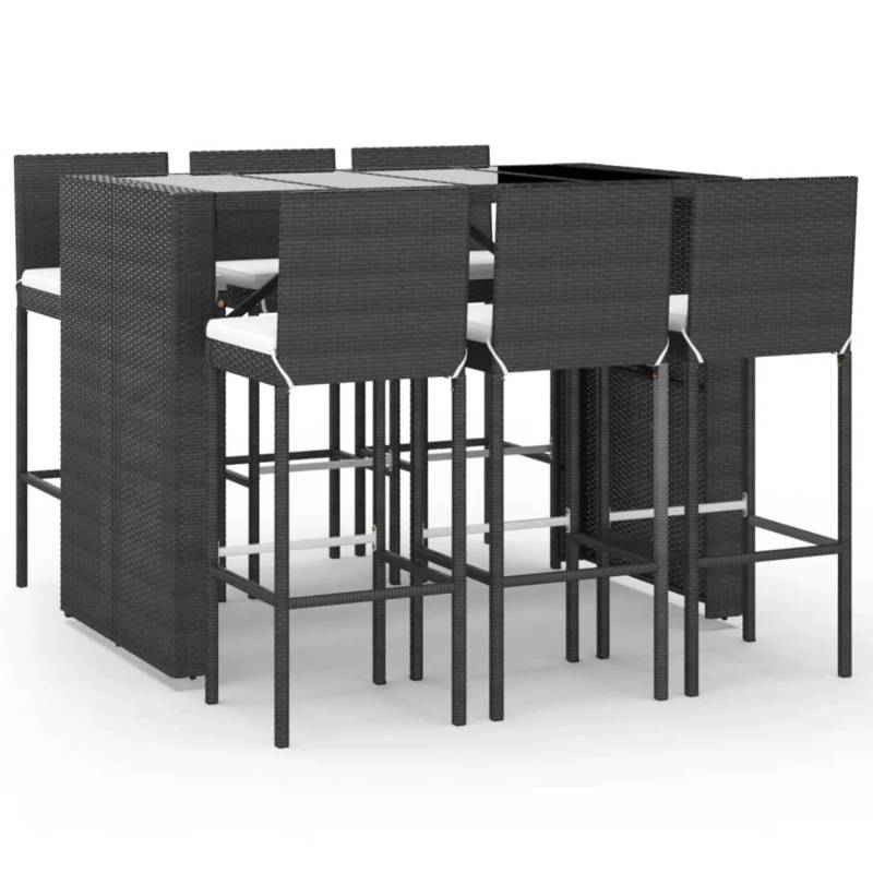 vidaXL 7-tlg Gartenbar-Set mit Kissen Schwarz Poly Rattan Modell 3 von VIDAXL