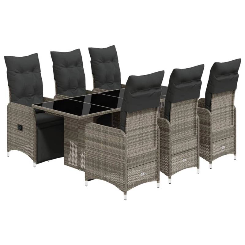 vidaXL 7-tlg. Garten-Bistro-Set mit Kissen Grau Poly Rattan von VIDAXL