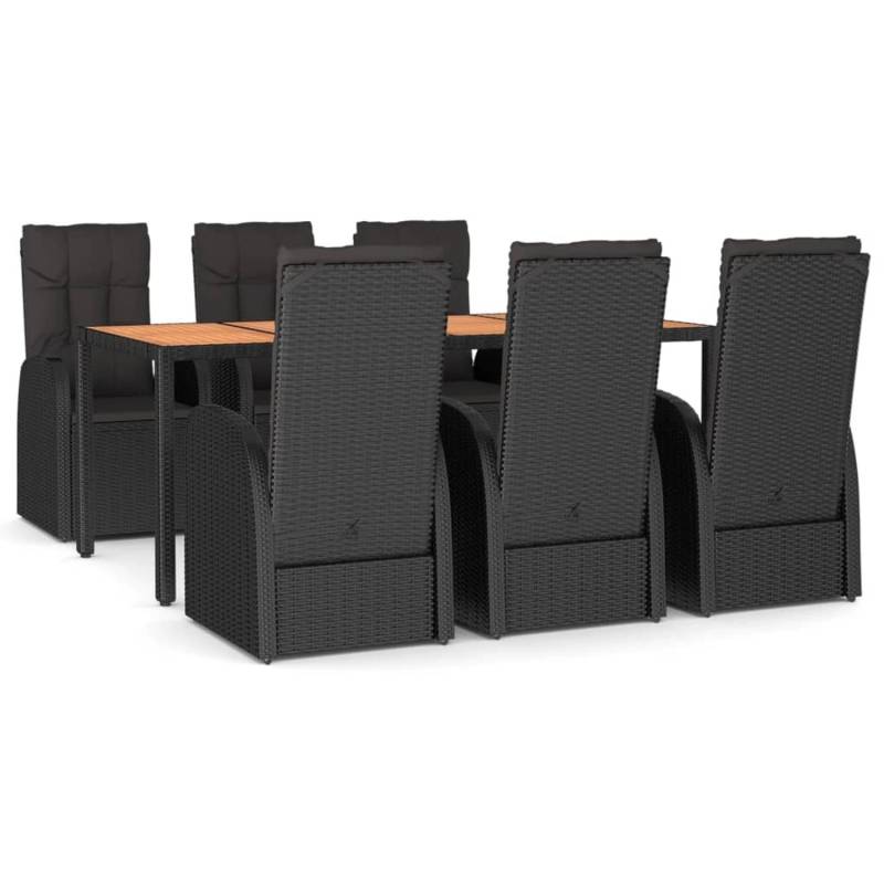 vidaXL 7-tlg. Garten-Essgruppe mit Kissen Schwarz Poly Rattan Stahl von VIDAXL
