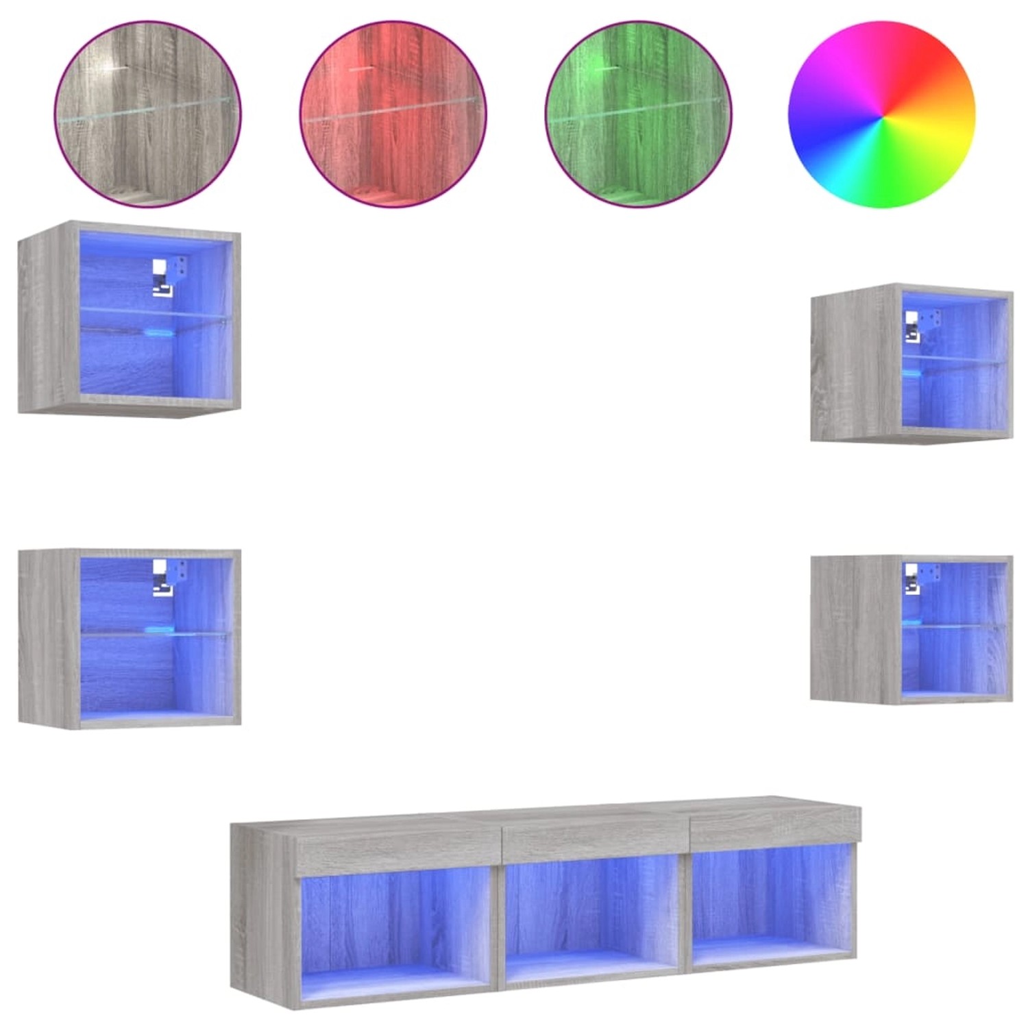 vidaXL 7-tlg. Wohnwand mit LED-Beleuchtung Grau Sonoma Holzwerkstoff von VIDAXL