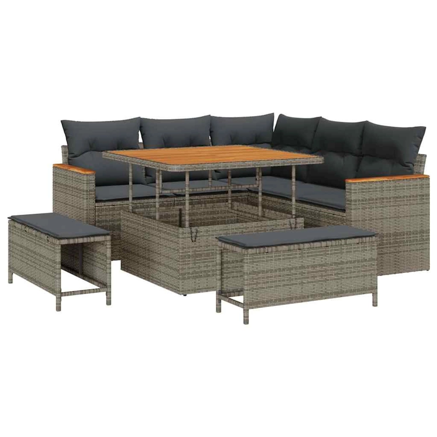 vidaXL 8-Teiliges Garten-Sofa-Set mit Kissen in Grau aus Poly Rattan und Akazie 3363038 vidaXL 8-Teiliges Garten-Sofa-Set mit Kissen in Grau aus Poly Rattan und Akazie 3363038 von VIDAXL