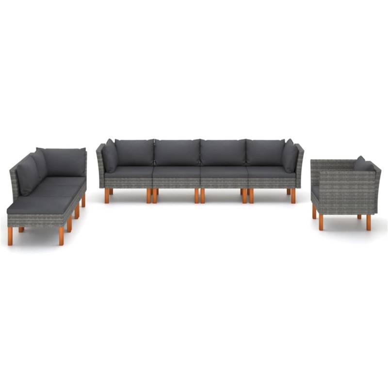 vidaXL 8-tlg Garten-Lounge-Set Poly Rattan und Eukalyptusholz Grau von VIDAXL