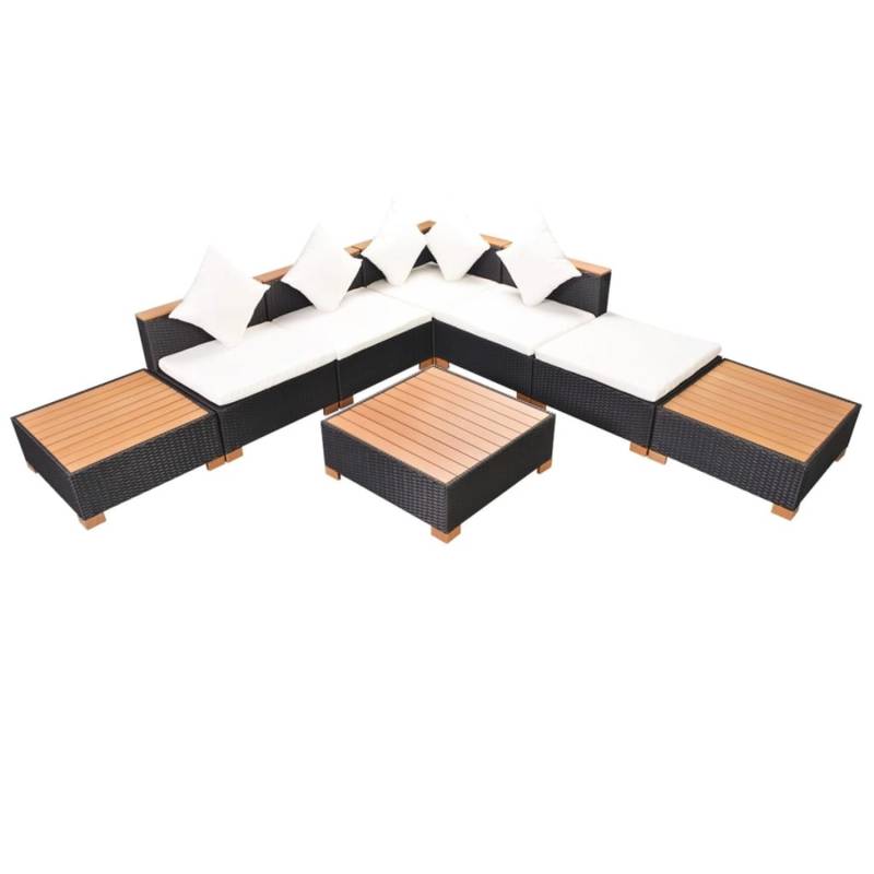 vidaXL 8-tlg Garten-Lounge-Set mit Auflagen Poly Rattan Schwarz Modell 6 von VIDAXL
