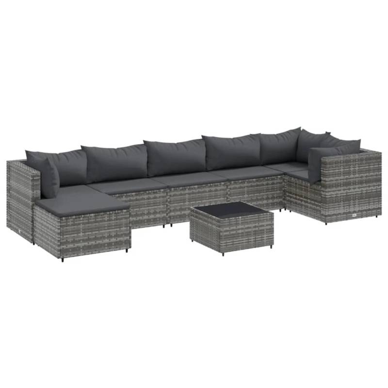 vidaXL 8-tlg Garten-Lounge-Set mit Kissen Grau Poly Rattan Modell 81 von VIDAXL
