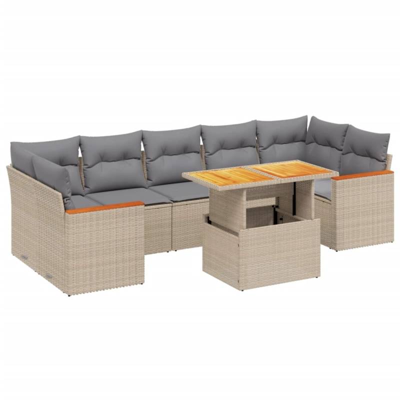 vidaXL 8-tlg Garten-Sofagarnitur mit Kissen Beige Poly Rattan Modell 276 von VIDAXL