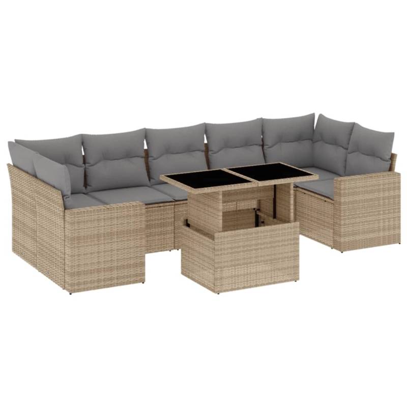 vidaXL 8-tlg Garten-Sofagarnitur mit Kissen Beige Poly Rattan Modell 310 von VIDAXL