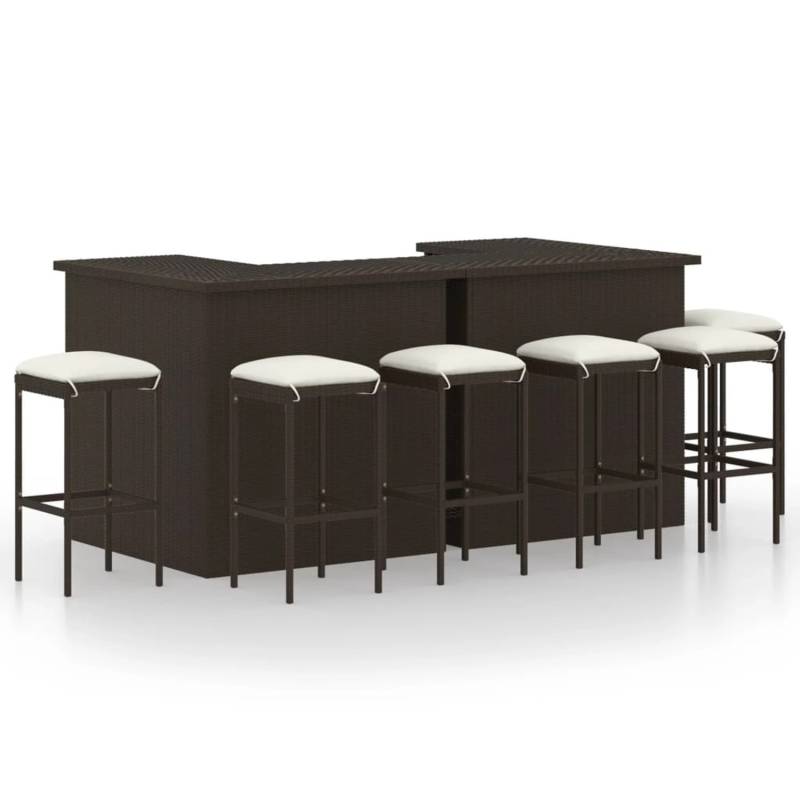 vidaXL 8-tlg Gartenbar-Set mit Kissen Poly Rattan Braun von VIDAXL