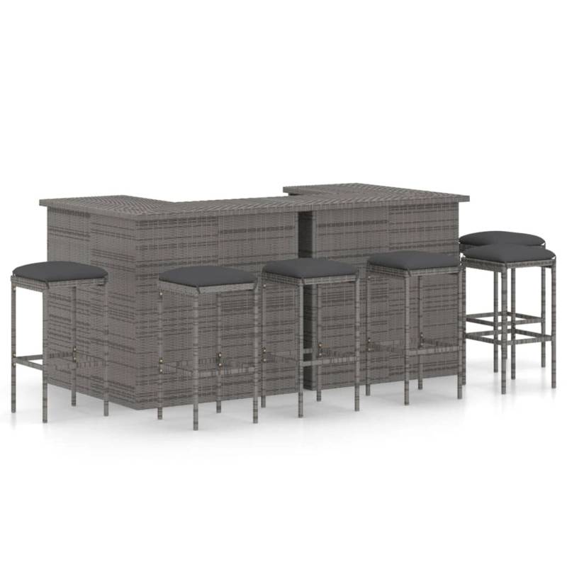 vidaXL 8-tlg Gartenbar-Set mit Kissen Poly Rattan Grau von VIDAXL